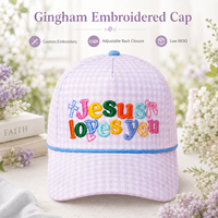 Topi Bisbol Dymf Trendy Berpola Kotak-Kotak Gingham dengan Pinggiran Melengkung, Bordir Kustom Mewah, Topi Tim
