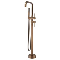 Robinet de baignoire sur pied de style antique poli, eau chaude et froide, pour baignoire en bois, ensemble douche et lavabo sur piédestal, tout en cuivre