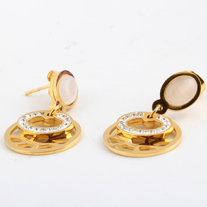 Geometric Hollow Round Crystal <b>Stud</b> <b>Earrings</b> Gold Stainless Steel Party Fashion Jewelry - Product Image 2