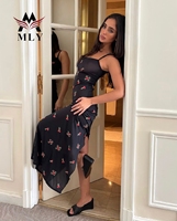 Robe de plage tendance décontractée à imprimé floral, bretelles spaghetti, fente haute, cache-maillot de bain, maillot de bain et vêtements de plage personnalisés sous marque privée