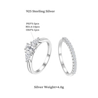 Bague de fiançailles en argent S925 avec trois pierres en moissanite, pierres latérales en forme de poire, bague de promesse de mariage