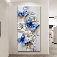 Peinture murale encadrée verticale en porcelaine cristalline avec motif de papillon bleu 3D pour l'entrée, le couloir, décoration murale de luxe pour la maison