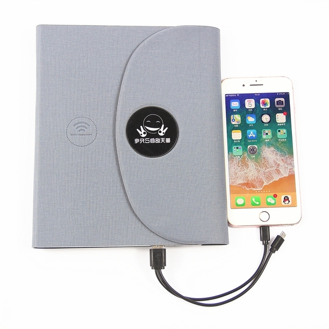 High Quality Wireless-charger Notebook Custom logo A5 Notebook Power Bank with Pen and Penholder