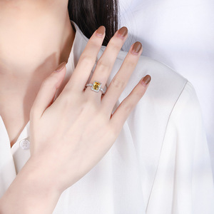 Wholesale Jewelry S925 Silver Artificial Emerald <strong>Ruby</strong> Yellow Diamond Set <strong>Ring</strong> Main <strong>Stone</strong> 6*8 - Product Image 3