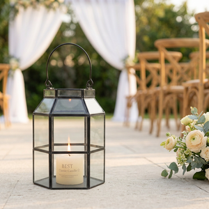 Wholesale Hexagon <b>Glass</b> Hurricane <b>Candle</b> <b>Holder</b> with Black Metal Frame for Weddings Table and Floor Decor - Product Image 6