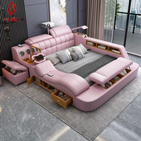 Trendiges Modernes Wohnzimmermöbel Intelligentes Multifunktionales Lederbett-Kombination 1,8M Massage-Tatami-Bett Schlafzimmer-Set