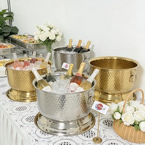 Secchiello refrigerante martellato in acciaio inossidabile per bevande, secchiello per champagne per matrimoni, feste di famiglia e aziendali, grande secchiello per ghiaccio - Product Image 2