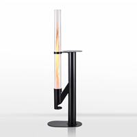 Poêle à granulés extérieur personnalisé, chauffage de terrasse avec tube de flamme en verre, plateau latéral et base ronde