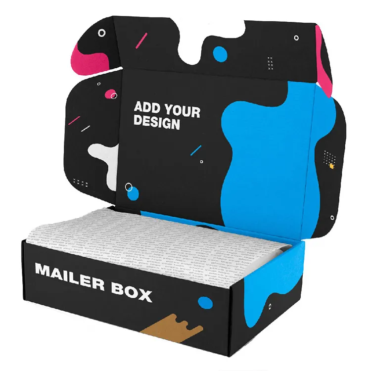निर्माता बड़े रंग मुद्रित कार्डबोर्ड बॉक्स मेलिंग परिधान बॉक्स मेलिंग परिधान बॉक्स लोगो पैकेजिंग के साथ नालीदार कस्टम शिपिंग बॉक्स