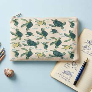 Pochette cosmétique en toile de coton avec imprimé tortue – Organisateur de maquillage à fermeture éclair et sac de rangement pour articles de toilette de voyage pour femmes - Product Image 3
