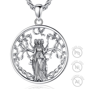 Bijoux de mariage vintage, argent sterling 925, amulette de protection HECATE, pendentif triple lune déesse, collier pour homme et femme, cadeau - Product Image 1