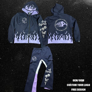 Hoodie bộ thời trang dạo phố tùy chỉnh Jogger Hoodies sweatsuit ngọn lửa in Tracksuit người đàn ông - Product Image 5