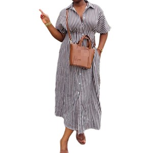 ชุดเดรสคาร์ดิแกนลายทางแขนสั้นทรงหลวมสไตล์แอฟริกันสำหรับผู้หญิง - แฟชั่นไซส์ใหญ่ - Product Image 4