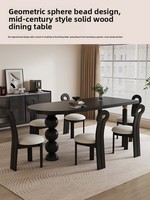 Table à manger rétro de style français, design du milieu du siècle, en bois massif, forme semi-circulaire ou rectangulaire, adaptée à un usage domestique, avec