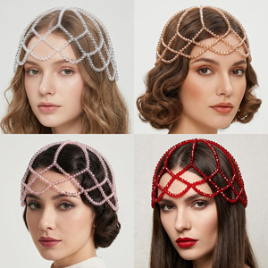 Serre-tête vintage style Charleston avec filet à cheveux orné de cristaux étincelants, <span class=keywords><strong>accessoire</strong></span> de coiffure pour mariage et bal de promo pour <span class=keywords><strong>femme</strong></span> - Product Image 2