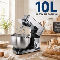 Batteur sur socle Sohef en acier inoxydable 10L 2000W avec tête inclinable, engrenage métallique et fouet ballon en acier inoxydable 304 pour la maison