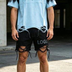 Pantalones cortos para hombre de 450 g/m², 100 % algodón, con sublimación y bordado 3D, estilo holgado de pierna ancha, con cordón ajustable y estampado de mono. - Product Image 1