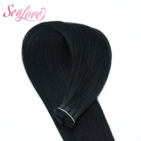 Extensions de cheveux humains tissées à la main, noires, double épaisseur, douces, pour extensions de salon professionnelles