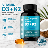 Daynee Vitamine D3 K2 (MK-7) Gélules molles 5000 UI avec Quercétine Zinc Magnésium B6 - 100 gélules pour la santé immunitaire et osseuse