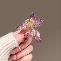 Bros mewah Pin wanita bunga zirkon indah Enamel bunga anggrek bros untuk pakaian