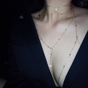 Cadena Fina Dorada con Flores y Encaje, Collar de Cadena para el Cuerpo, Joyería Corporal Sexy y Sencilla para Mujer, Estilo Influencer, Fiesta, Playa, Venta al por Mayor - Product Image 2