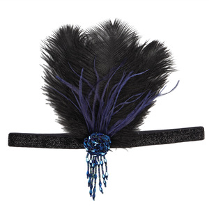 Bandeau à plumes rétro des années 1920, style européen américain, fête <span class=keywords><strong>Gatsby</strong></span>, bal d'Halloween, mariage, accessoires pour femmes - Product Image 4