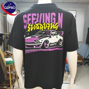 QZFSO Logo imprimé personnalisé col rond vêtements pour hommes Hip Hop Dtg Streetwear t-shirts graphiques blanc Vintage surdimensionné hommes maille T-Shirts - Product Image 1