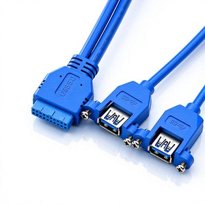 Cable Adaptador LUNGKAY Dual USB 3.0 Tipo A Hembra a Conector IDC de 20 Pines para Placa Base con Orificio para Tornillo y Montaje en Panel - 5Gbps SuperSpeed - Product Image 1