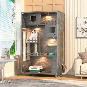 Muebles de madera personalizados para interior, casa de mascotas con plataforma, casa de campo para gatos