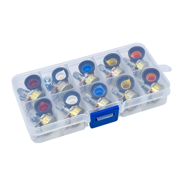 WH148 Potentiometer Kit B1K 2K 5K 10K 20K 50K 100K 250K 500K 1M 15mm Linear Taper Rotary Resistor Set 3pin With C-ap