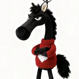 High-Cold <b>Black</b> Horse Pendant <b>Bag</b> Decoration Plush Doll Toy for Children, 20cm - Product Image 2