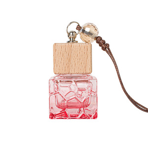 Transparent Clear Square Round Car Hanging Air Freshener Glass Perfume <b>Bottle</b> With Wood Cover - Product Image 6