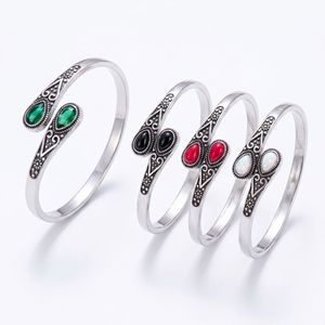 European Vintage <b>Adjustable</b> Alloy Cuff <b>Bracelet</b> Inlaid With Imitation Agate For Unisex Gift Jewelry - Product Image 1