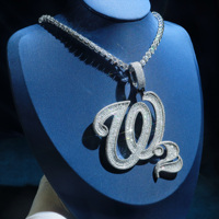 Pendentif personnalisé lettre W cursive en Moissanite, serti de baguettes, style Hip Hop, en Argent 925, Collier Bling pour Rapper et Streetwear