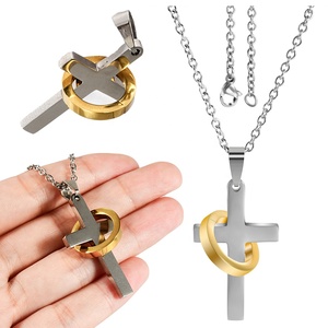 Kalung salib dari baja tahan karat liontin emas untuk pria dan wanita perhiasan kalung kepribadian Cross Street hadiah ulang tahun harian - Product Image 1