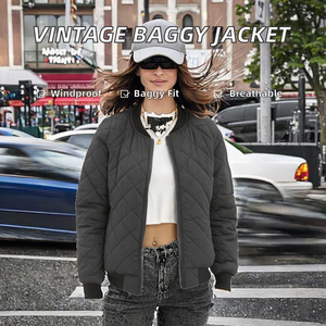 Chaqueta Acolchada de Otoño para Mujer, Estilo Casual Vintage, Manga Corta, Holgada, Transpirable, con Cierre de Cremallera - Product Image 2