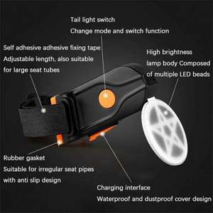 Bicycle LED Taillight Rear Safety Warning Waterproof IP67 <b>USB</b> Rechargeable Li-ion Battery Multi Lighting Modes Seatpost Mount - Product Image 4