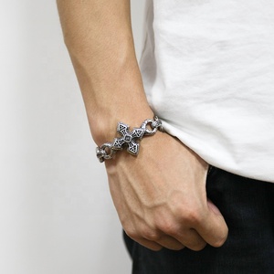 독특한 보석 스테인레스 스틸 복고풍 스타일 록 성격 체인 링크 크로스 참 팔찌 남성용 크로스 체인 링크 팔찌 - Product Image 5