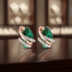 Pendientes de Oro Rosa con Diamantes Verdes E2236, Corte Pera, Engaste en Canal, Joyería de Moda para Mujer, Pendientes Modernos para Fiesta - Product Image 2