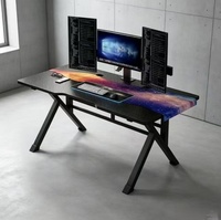 Escritorio para Juegos RGB de Gran Superficie con Soporte para Auriculares, Mesa de Juego de Acero al Carbono para PC, Consola y Sala de Streaming