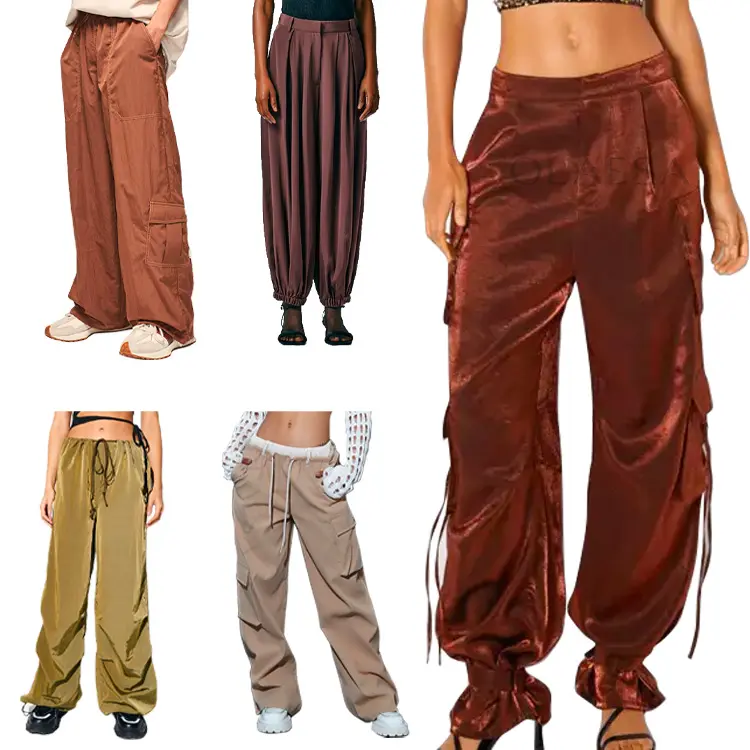 נשים מכנסיים מעצב גבירותיי צלב לשפוך Femme מכנסיים Custom בבאגי נשים ארוך סאטן קרנו סרבל מכנסיים מטען עבור Wome
