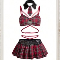 Commerce électronique transfrontalier, lingerie sexy de style européen et américain, uniforme d'écolière écossaise, séduisant, à lacets, à carreaux, en spandex, ODM