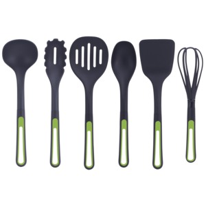 Set di utensili da cucina in nylon, 6 pezzi, con manici verdi per pentole antiaderenti - Product Image 1