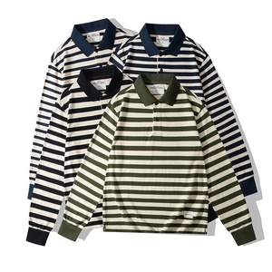 T-shirt décontracté pour <span class=keywords><strong>homme</strong></span> en coton épais à rayures blanches, style breton, tricoté à manches longues, inspiré des tenues de travail japonaises, haute qualité - Product Image 1