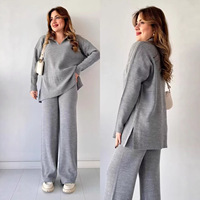 Nouvel ensemble pull en maille modal anti-plis, couleur unie, coupe ample, ourlet fendu, style européen et américain, luxe et mode, pour femme, collection automne-hiver