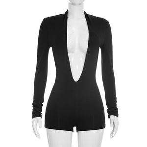Viviblook D26RP245 Mono de otoño para mujer, mono sexy de manga larga con cuello en V profundo, mono informal ajustado de una pieza - Product Image 2