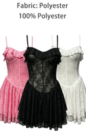 Robe Courte Décontractée Femme en Dentelle Style Corset, Bustier à Volants avec Armatures, Dos Nu, Esthétique Y2K, Plissée Évasée Coupe A-Line Ajustée pour Soirée