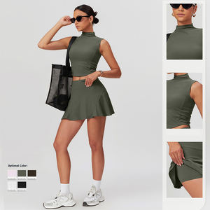 FANCO Custom Schwarz Weiß Plus Size Damen Tennis rock Set Lulu Plissee Tennis Kleid Active Workout Tennis Rock 2-teiliges Set - Product Image 2