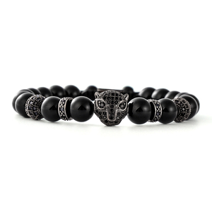 สร้อยข้อมือลูกปัด F242 สร้อยข้อมือหินอาเกตสำหรับผู้ชาย แฟชั่นลายเสือดำ สั่งทำได้ งานแฮนด์เมด เรียบง่าย ยูนิเซ็กซ์ ประดับเพชรซิร์คอนสีดำ ทันสมัย - Product Image 2