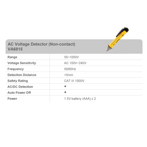 VA6815 AC voltmetre temassız gerilim dedektörü kalem cep kanca klip elektrik test tel kesme bulucu CATIII 1000V - Product Image 2